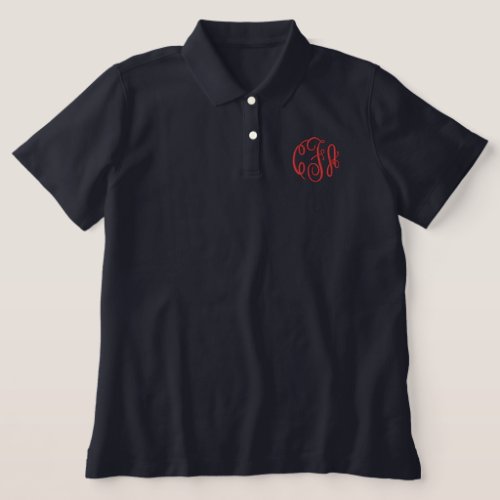 Blue Red Monogram Embroidered Initials Womens  Embroidered Polo Shirt