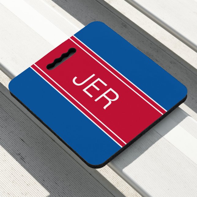Blue & Red Monogrammed Initials Stadium Sports Seat Cushion (In Situ)
