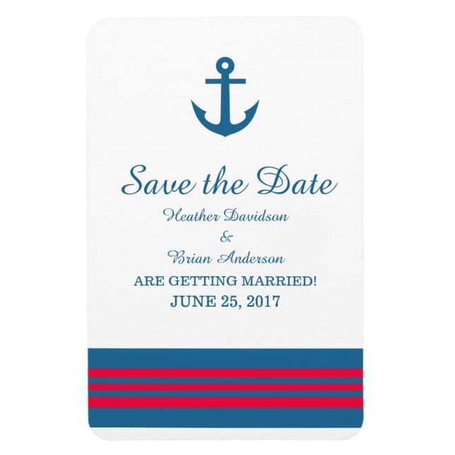 Blue Red Nautical Anchor Save the Date Magnet (Vertical)