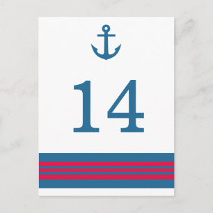 Blue Red Nautical Anchor Table Number Postcard