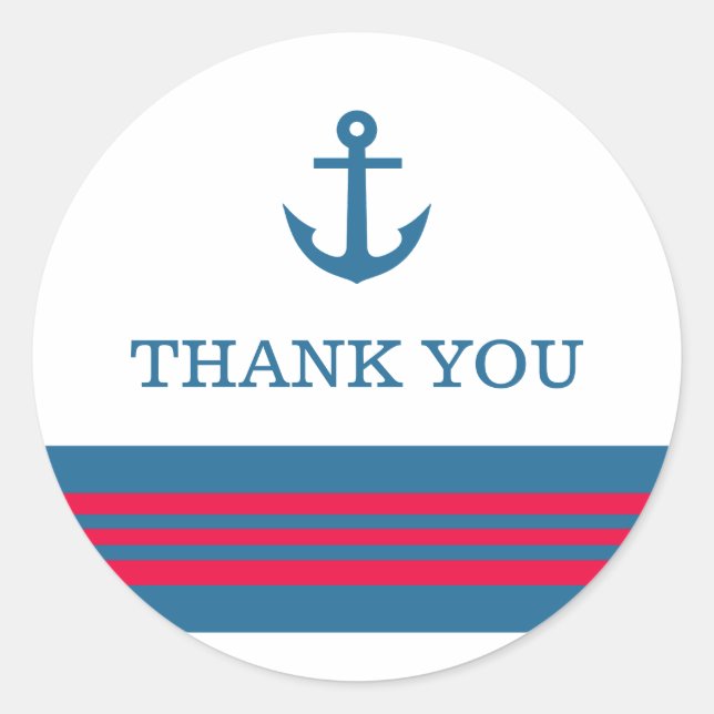 Blue Red Nautical Anchor Thank You Stickers (Front)