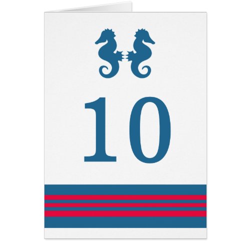 Blue Red Nautical Seahorse Table Number Card