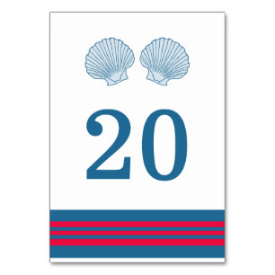Blue Red Nautical Seashells Table Card