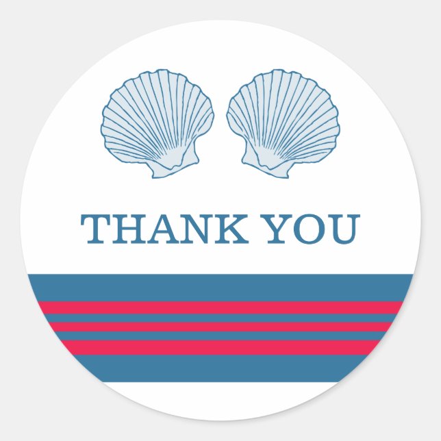 Blue Red Nautical Seashells Thank You Stickers (Front)