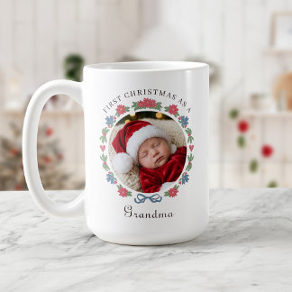 Blue Red Nordic Folk Photo 1st Christmas Grandma Coffee Mug
