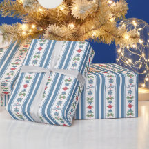 Blue Red Nordic Folk Stripes Christmas