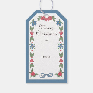 Blue Red Nordic Frame Merry Christmas To From Gift Tags