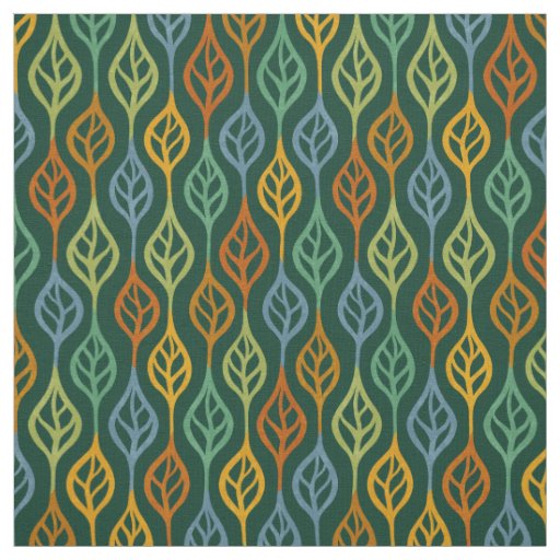 Blue Red Orange Green Teal Fall Leaves Pattern Fabric