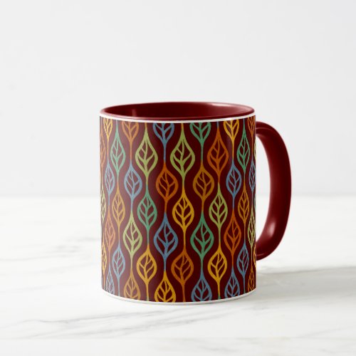 Blue Red Orange Green Teal Fall Leaves Pattern Mug