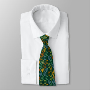 Blue Red Orange Green Teal Fall Leaves Pattern Neck Tie