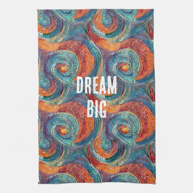 Blue Red Orange Swirl Kitchen Towel (Vertical)