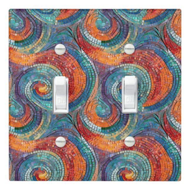 Blue Red Orange Swirl Light Switch Cover (In Situ)