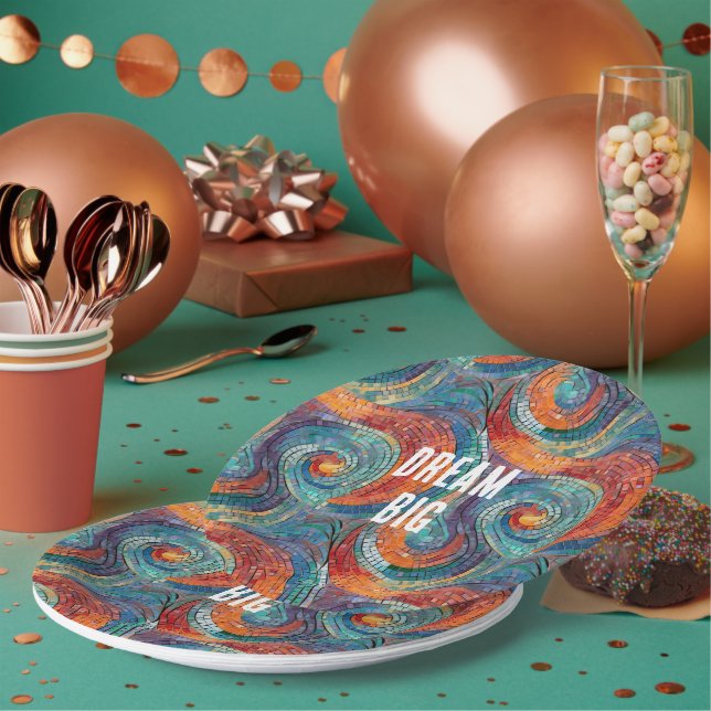 Blue Red Orange Swirl Paper Plates (Multi)