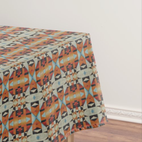 Blue Red Orange Taupe Brown Black Tribal Art Tablecloth