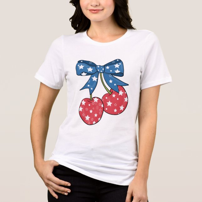  blue red patriotic cherries with bow monogram Tri-Blend shirt (Front)