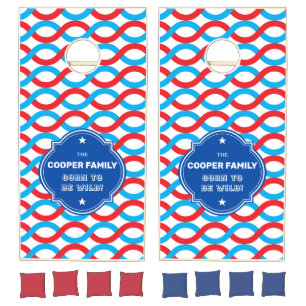 Blue Red Pattern Family Name Personalized Cornhole Set
