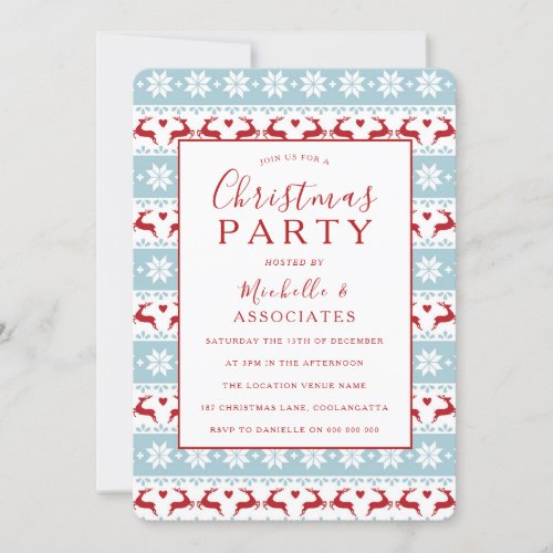 Blue  Red Pattern Office Work Christmas Party Invitation