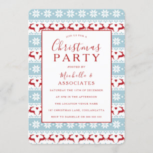 Blue & Red Pattern Office Work Christmas Party Invitation