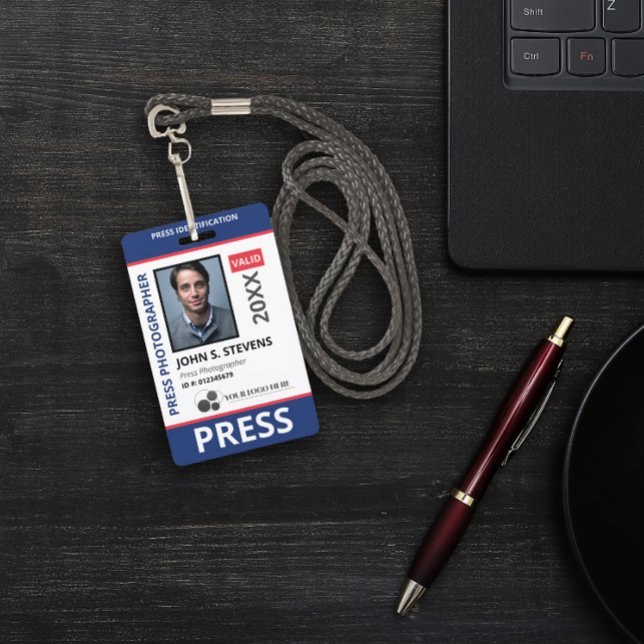 Blue Red Photo & Logo Press ID Badge (Creator Uploaded)