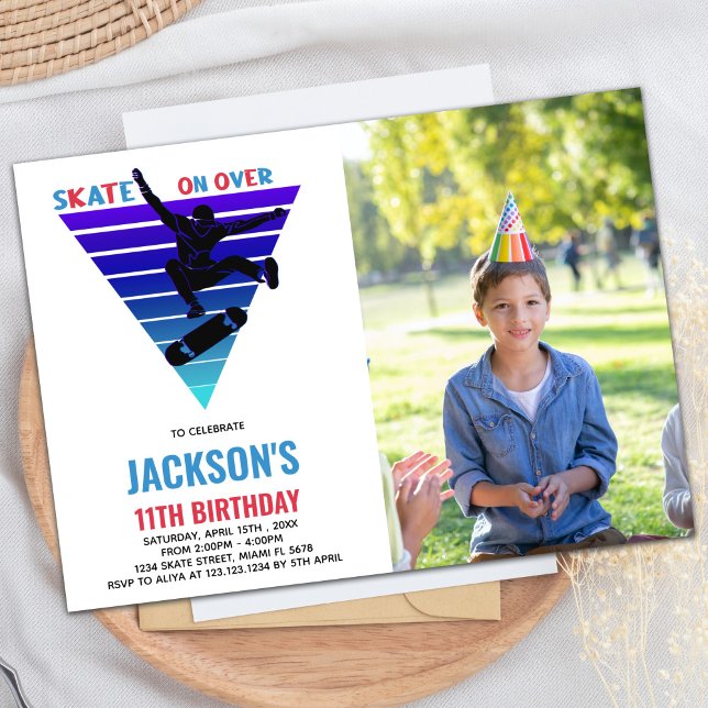 Blue Red Photo Skateboards Birthday Invitations (Blue Red Photo Skateboards Birthday Invitations)