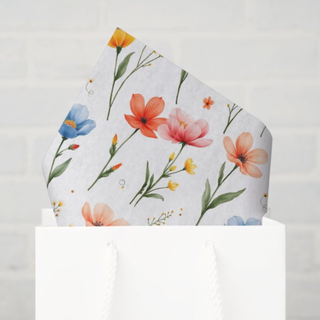 Blue Red Pink Flowers Tissue Paper (Gift Bag)