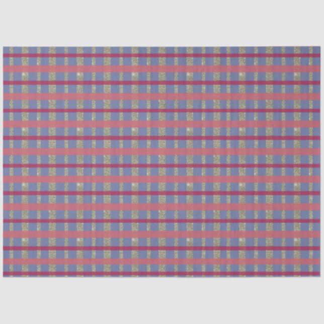 Blue Red Pink Gold Plaid Christmas Tissue Paper (Front)