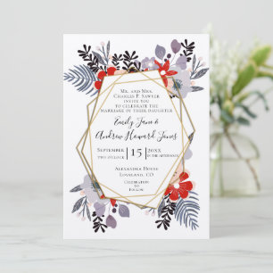 Blue Red Pink Lavender Purple Floral Wedding Invitation