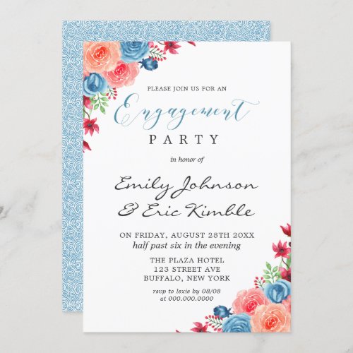 Blue Red Pink Orange Floral Engagement Party Invit Invitation