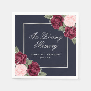 Blue Red Pink Silver Floral Funeral Memorial Napkins