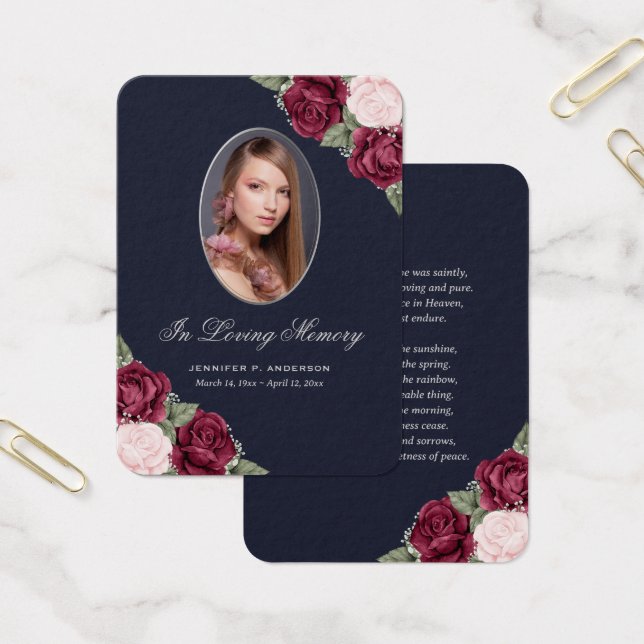 Blue Red Pink Silver Memorial Funeral Prayer Card (Office)