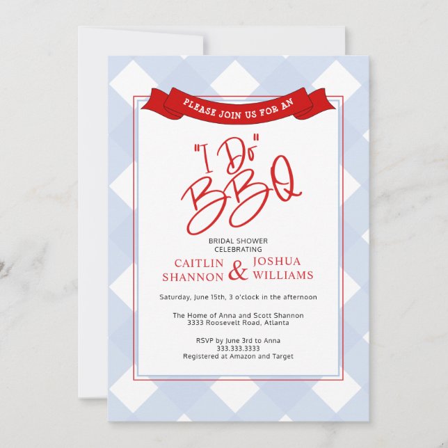 Blue Red Plaid I Do BBQ Bridal Shower Invitation (Front)