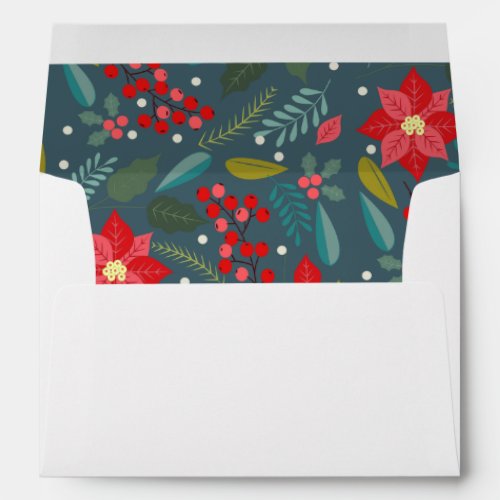 Blue Red Poinsettia Patterned Holiday Envelope