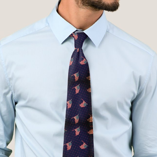BLUE RED POLKA DOT AMERICAN FLAGS NECK TIE (Creator Uploaded)