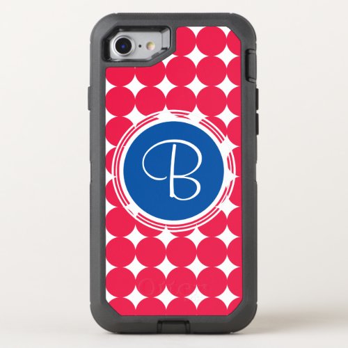 Blue  Red Polka Dot Monogram OtterBox Defender iPhone SE87 Case