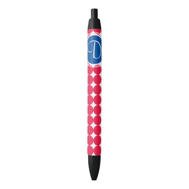 Blue & Red Polka Dot Monogram Pen (Front Vertical)