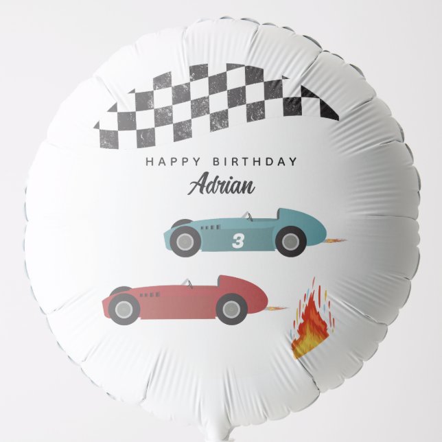 Blue Red Race Fast Retro Racing Cars Birthday Balloon (Front)