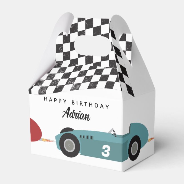 Blue Red Race Fast Retro Racing Cars Birthday Favor Boxes (Front Side)
