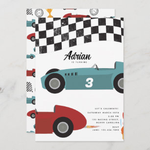 Blue Red Race Fast Retro Racing Cars Birthday Invitation