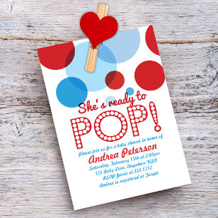 Blue Red Ready to Pop Baby Shower Invitation