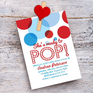 Blue Red Ready to Pop Baby Shower Invitation