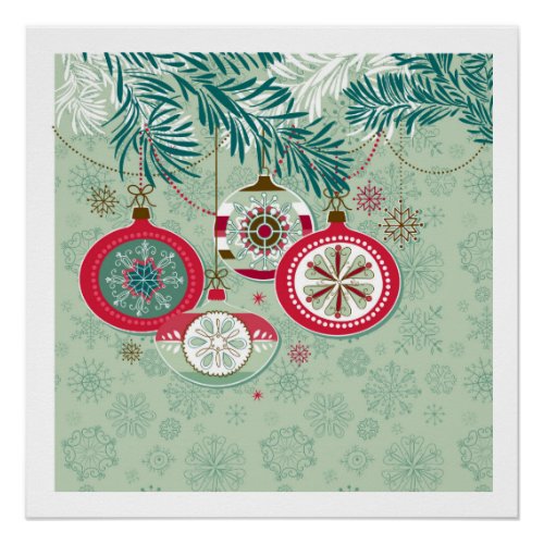 Blue  Red Retro Christmas Ornaments Poster
