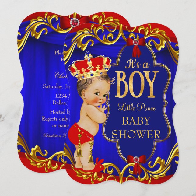 Blue Red Royal Boy Prince Baby Shower Invitation (Front/Back)