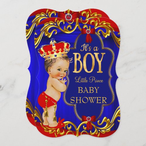 Blue Red Royal Boy Prince Baby Shower Invitation