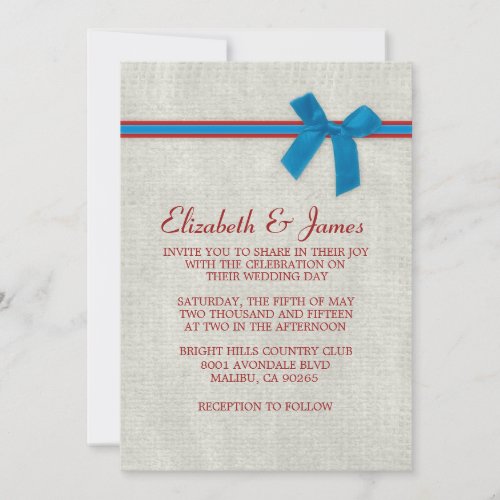 Blue &amp; Red Rustic Burlap Wedding Invitations