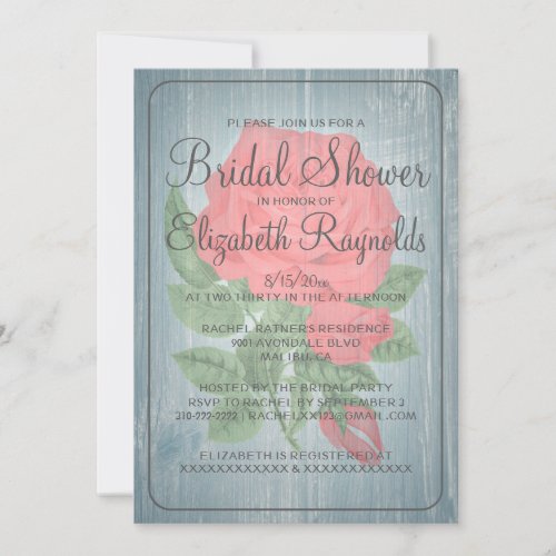 Blue &amp; Red Rustic Floral Bridal Shower Invitations
