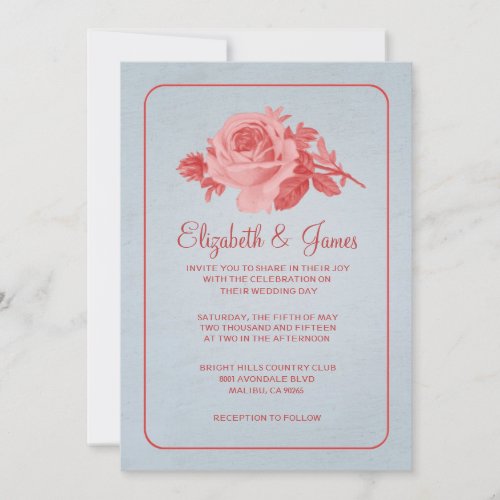 Blue Red Rustic Floral/Flower Wedding Invitations