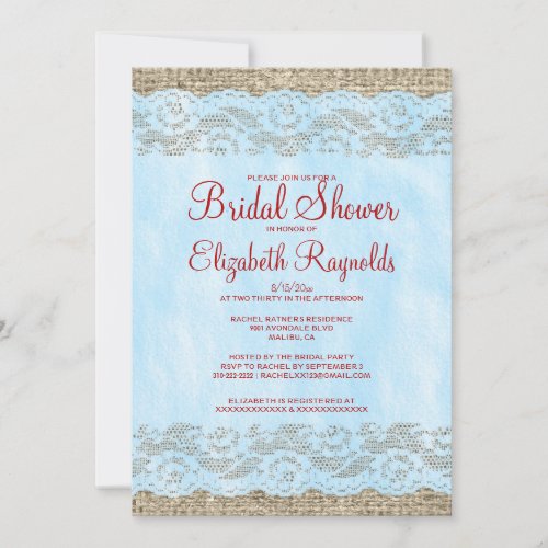 Blue &amp; Red Rustic Lace Bridal Shower Invitations