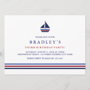 Blue & Red Sailboat Birthday invitation