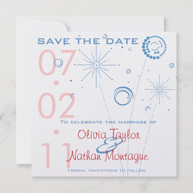 Blue & Red Save The Date Fireworks (Front)