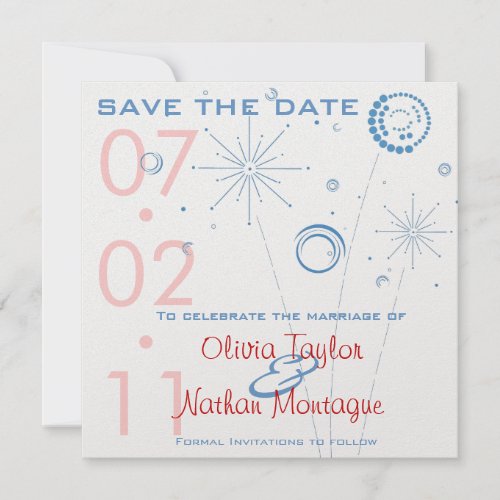Blue &amp; Red Save The Date Fireworks